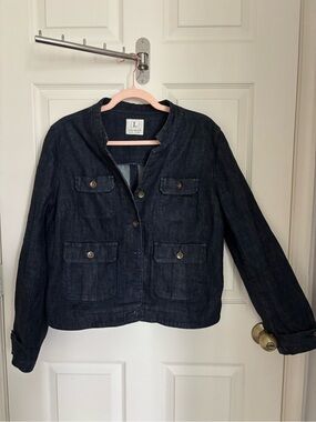 Womens Dark Indigo Denim Jacket with Front Pockets - L